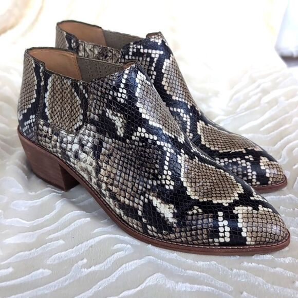 Madewell Sonia Low Chelsea Python Embossed Genuine Leather Ankle Booties Size 8 - Picture 15 of 15